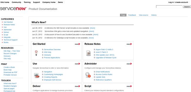 ServiceNow Wiki's site (mediawiki) 2012
