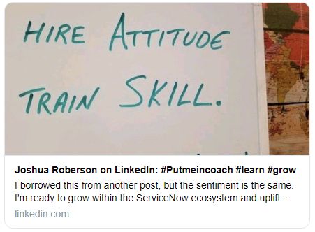 Whiteboard with text, Hire Attitude. Train Skill.