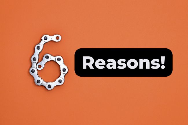 A bike chain forming the number six next to the word Reasons. Credit padrinan on pixabay