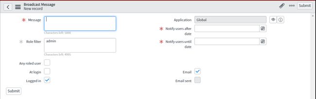 Screenshot of a form for the hidden Megaphone application in ServiceNow