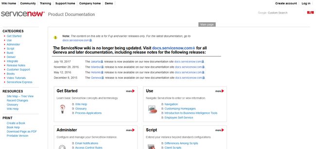 ServiceNow Wiki's site (mediawiki) 2017